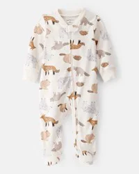 Carter's Baby Boy Fox Print 100% Cotton Long-Sleeve Sleep & Play - Ivory NB