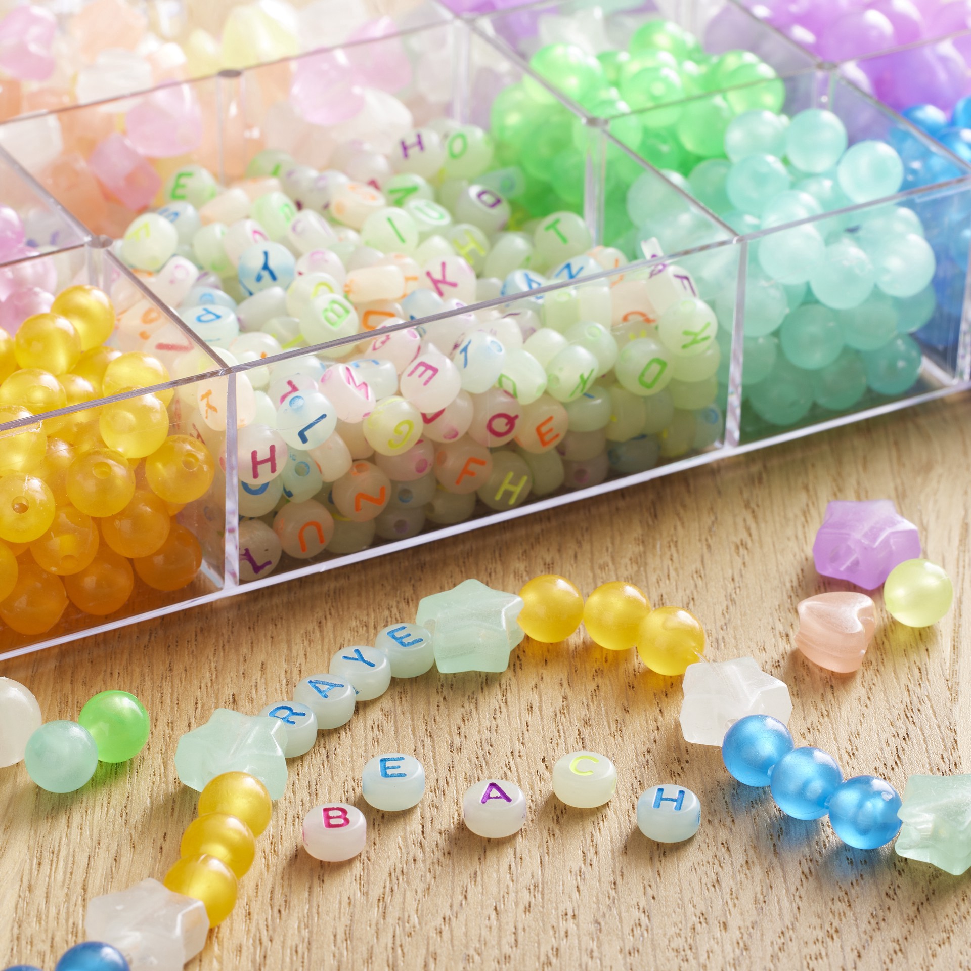 slide 4 of 5, Glow In The Dark Alphabet Bead Kit By Creatology, 0.13 in x 0.25 in