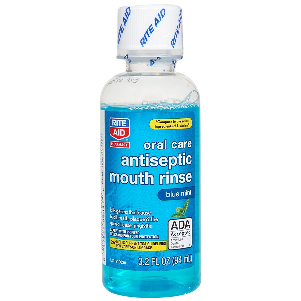 slide 1 of 2, Rite Aid Oral Care Antiseptic Mouth Rinse, Blue Mint Flavor, 3.2 fl oz