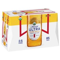 Michelob Ultra Pure Gold Organic Light American Lager 18 Pack, 12 fl oz Bottles