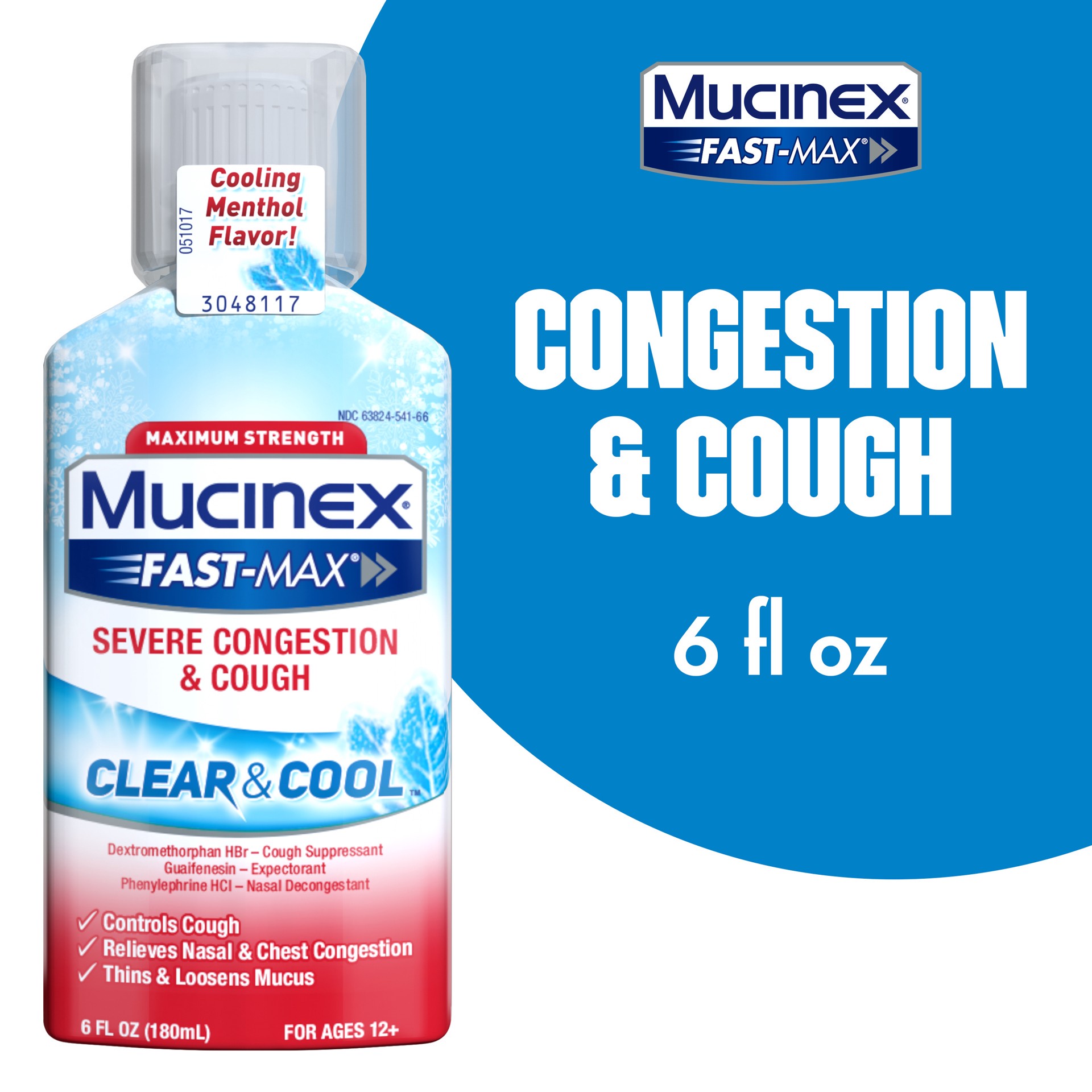 slide 1 of 6, Mucinex Fast-Max Clear & Cool, Severe Congestion & Cough Liquid, 6oz, 6 fl oz