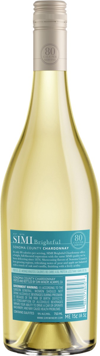 slide 4 of 5, SIMI Brightful Sonoma County Chardonnay White Wine, 750 mL Bottle, 750 ml