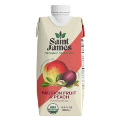 Saint James Low Sugar Organic Brewed Passion Fruit & Peach Green Tea 16 fl oz