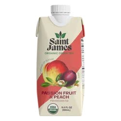 Saint James Low Sugar Organic Brewed Passion Fruit & Peach Green Tea 16 fl oz