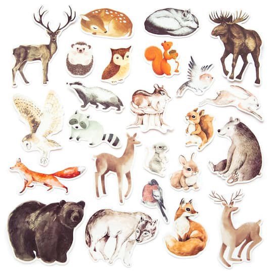 slide 1 of 5, Woodland Animals Die Cut Stickers By Recollections, 4 in x 5.98 in