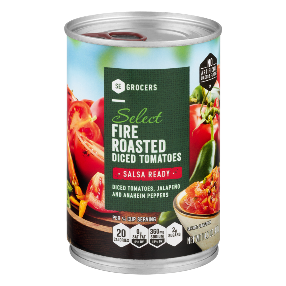 slide 1 of 1, SE Grocers Select Diced Tomatoes Fire Roasted Salsa Ready, 14.5 oz