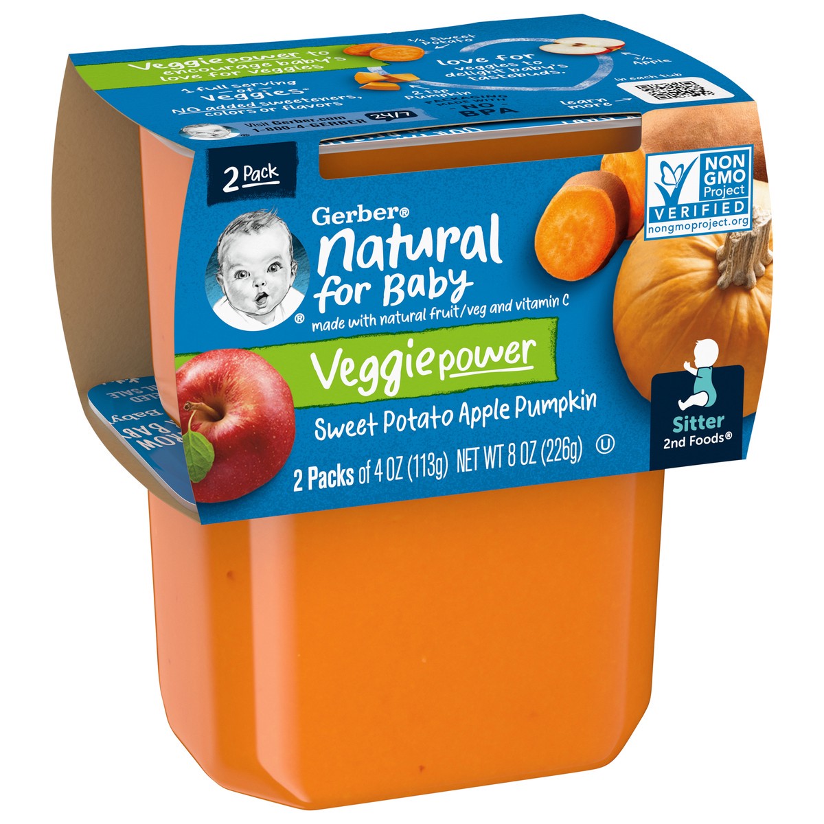 slide 5 of 9, Gerber Stage 2 Baby Food, Sweet Potato Apple Pumpkin, 4 oz Tubs (2 Pack), 8 oz