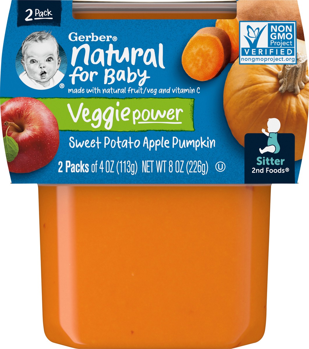 slide 2 of 9, Gerber Stage 2 Baby Food, Sweet Potato Apple Pumpkin, 4 oz Tubs (2 Pack), 8 oz