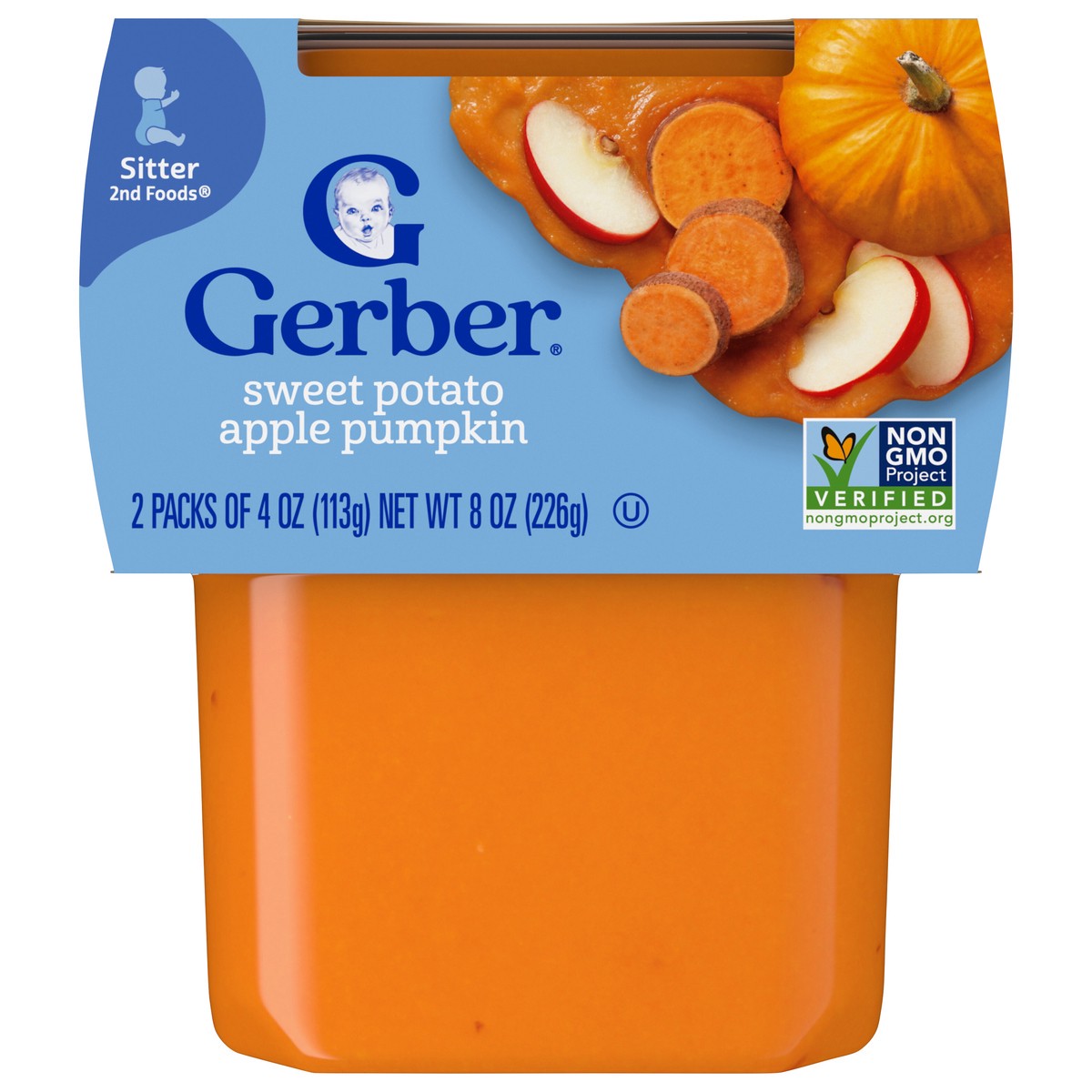 slide 1 of 9, Gerber Stage 2 Baby Food, Sweet Potato Apple Pumpkin, 4 oz Tubs (2 Pack), 2 ct