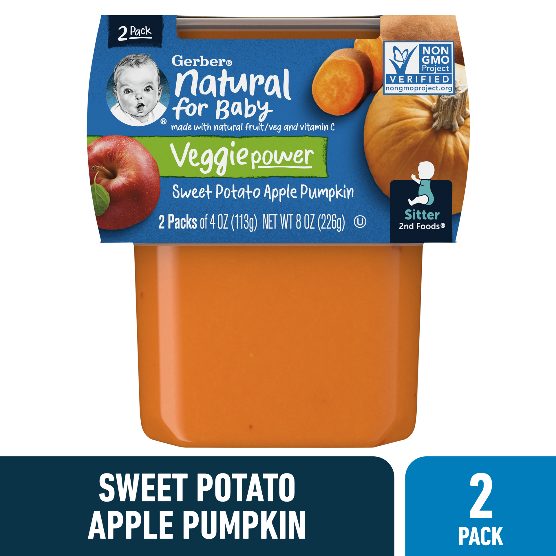 slide 1 of 9, Gerber Stage 2 Baby Food, Sweet Potato Apple Pumpkin, 4 oz Tubs (2 Pack), 8 oz