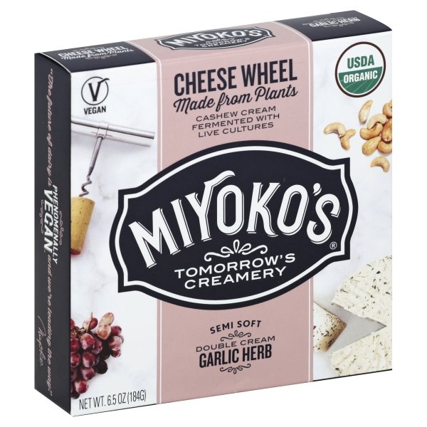 slide 1 of 1, Miyoko's Creamery Cheese Wheel, Semi Soft, Double Cream Garlic Herb, 6.5 oz