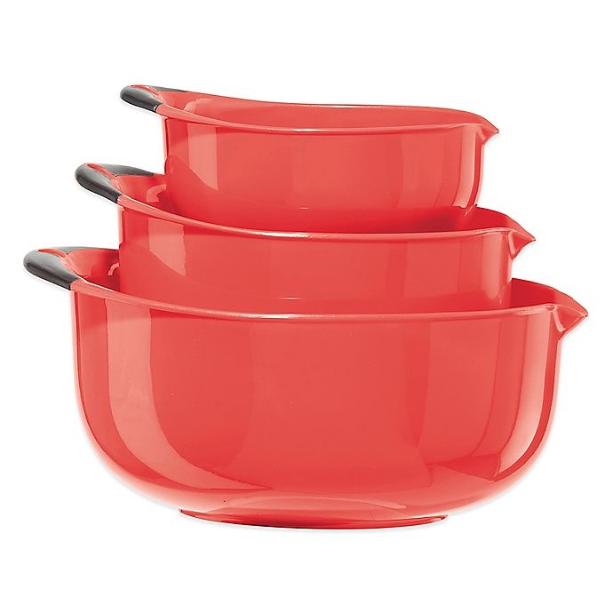 slide 1 of 1, Oggi Oval Mixing Bowl Set - Red, 3 ct