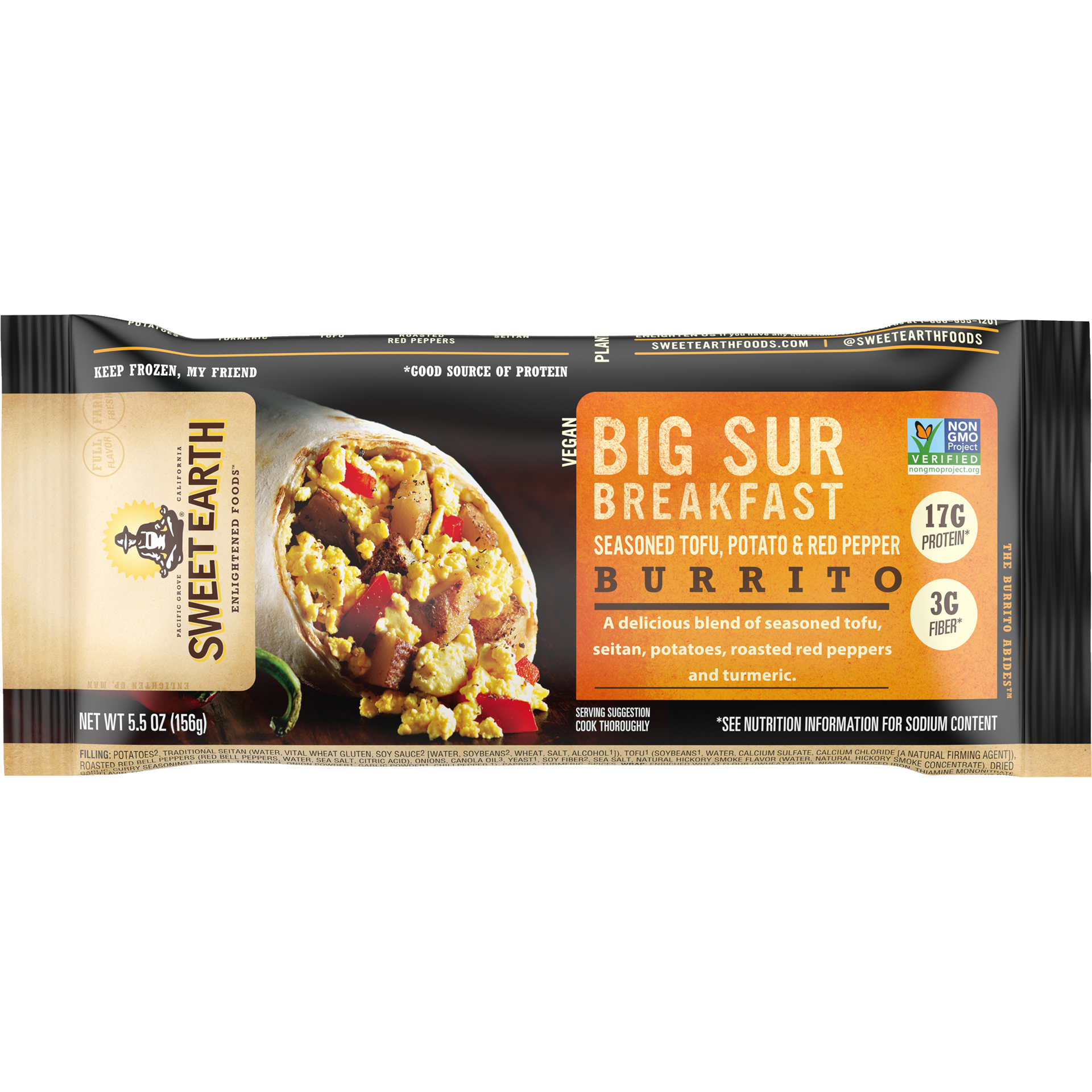 slide 1 of 9, Sweet Earth Big Sur Breakfast Burrito, Vegan Frozen Burrito, 7 oz