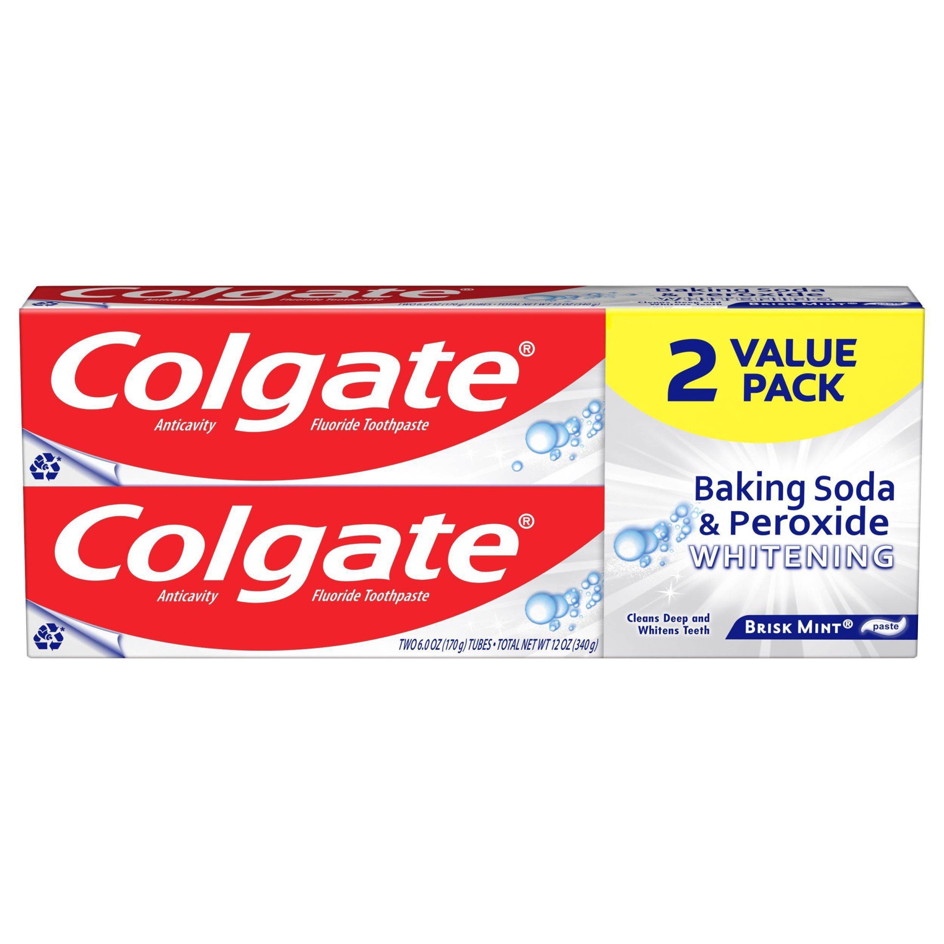 slide 1 of 7, Colgate Baking Soda and Peroxide Whitening Toothpaste, Brisk Mint - 6 Ounce (2 Pack), 6 oz