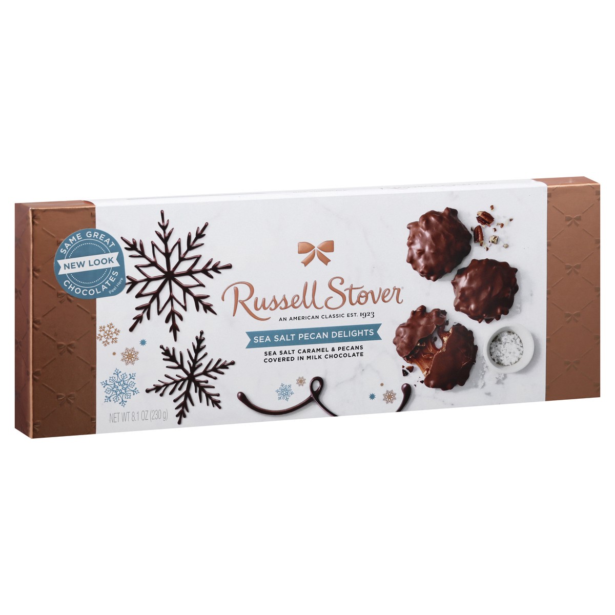 slide 2 of 10, Russell Stover Milk Choc Sea Salt Pecan Delights Hldy Bowline Box, 8.1 oz