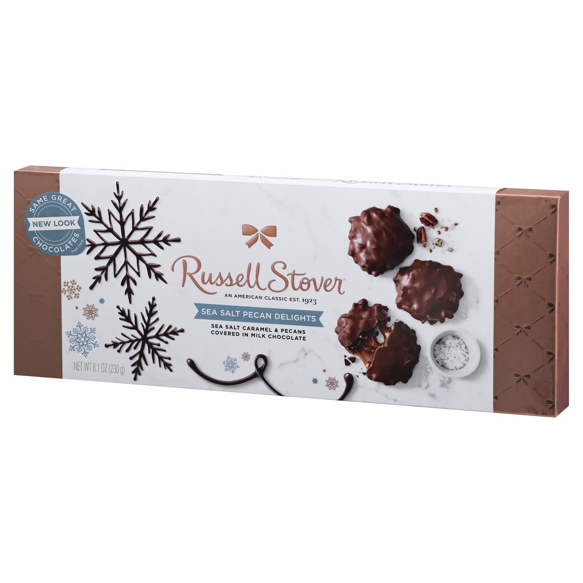 slide 3 of 10, Russell Stover Milk Choc Sea Salt Pecan Delights Hldy Bowline Box, 8.1 oz