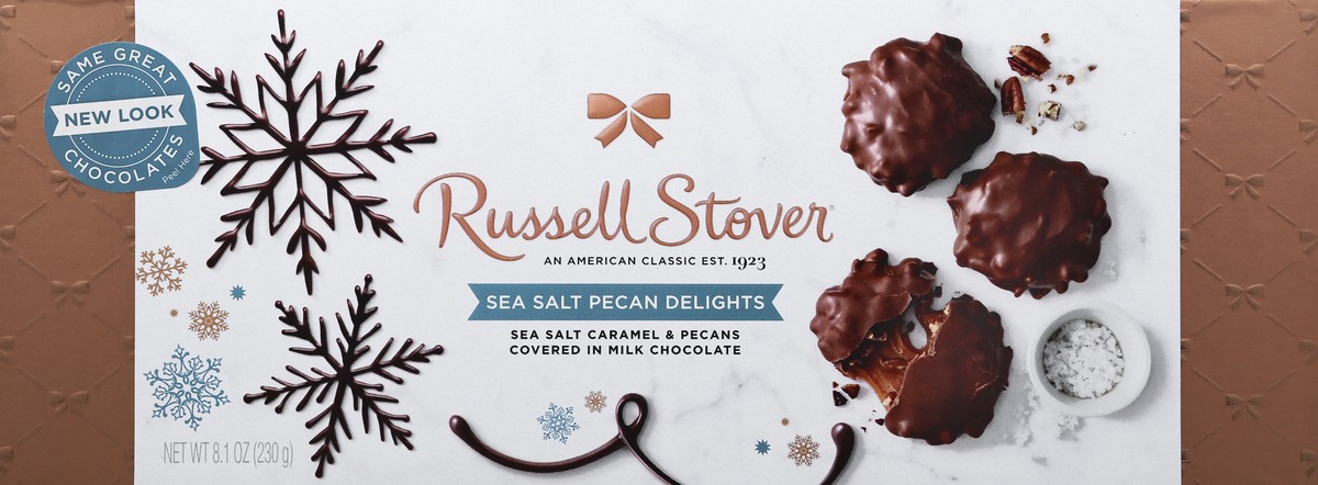 slide 9 of 10, Russell Stover Milk Choc Sea Salt Pecan Delights Hldy Bowline Box, 8.1 oz