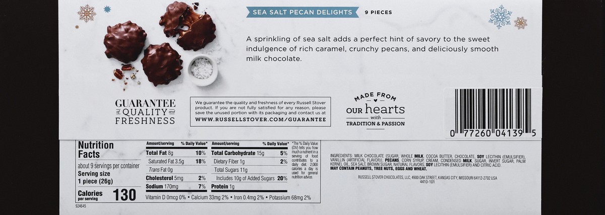 slide 10 of 10, Russell Stover Milk Choc Sea Salt Pecan Delights Hldy Bowline Box, 8.1 oz