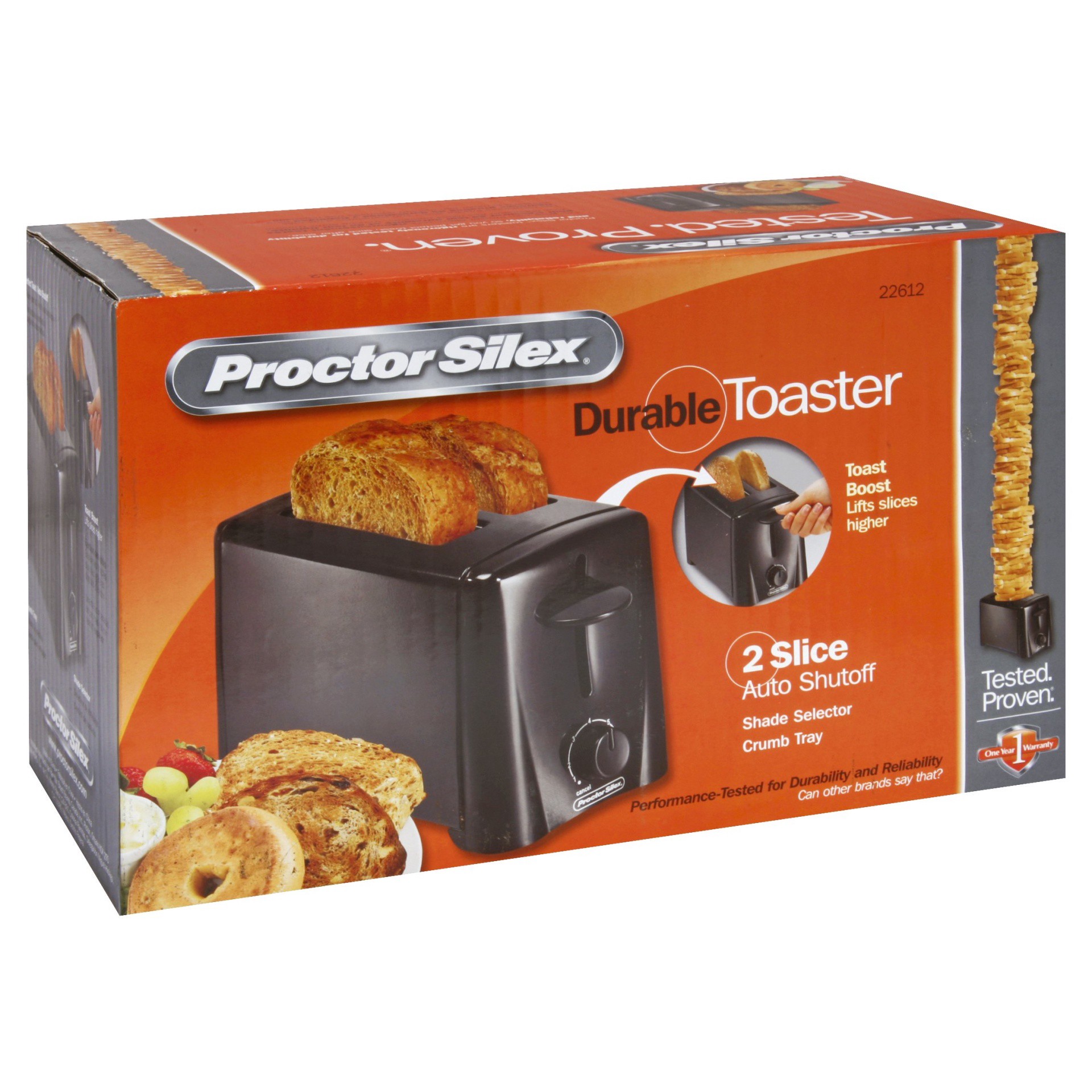 slide 1 of 1, Proctor Silex 2-Slice Durable Toaster - Black, 1 ct