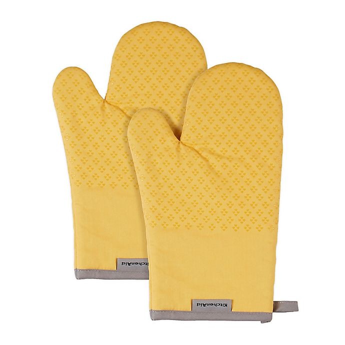 slide 1 of 4, KitchenAid Asteroid Diamond Mini Oven Mitts - Yellow, 2 ct