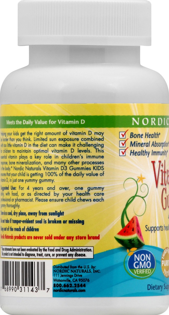 slide 3 of 11, Nordic Naturals Vitamin D3 Gummies Kids Watermelon 400 Iu D3, 1 ct