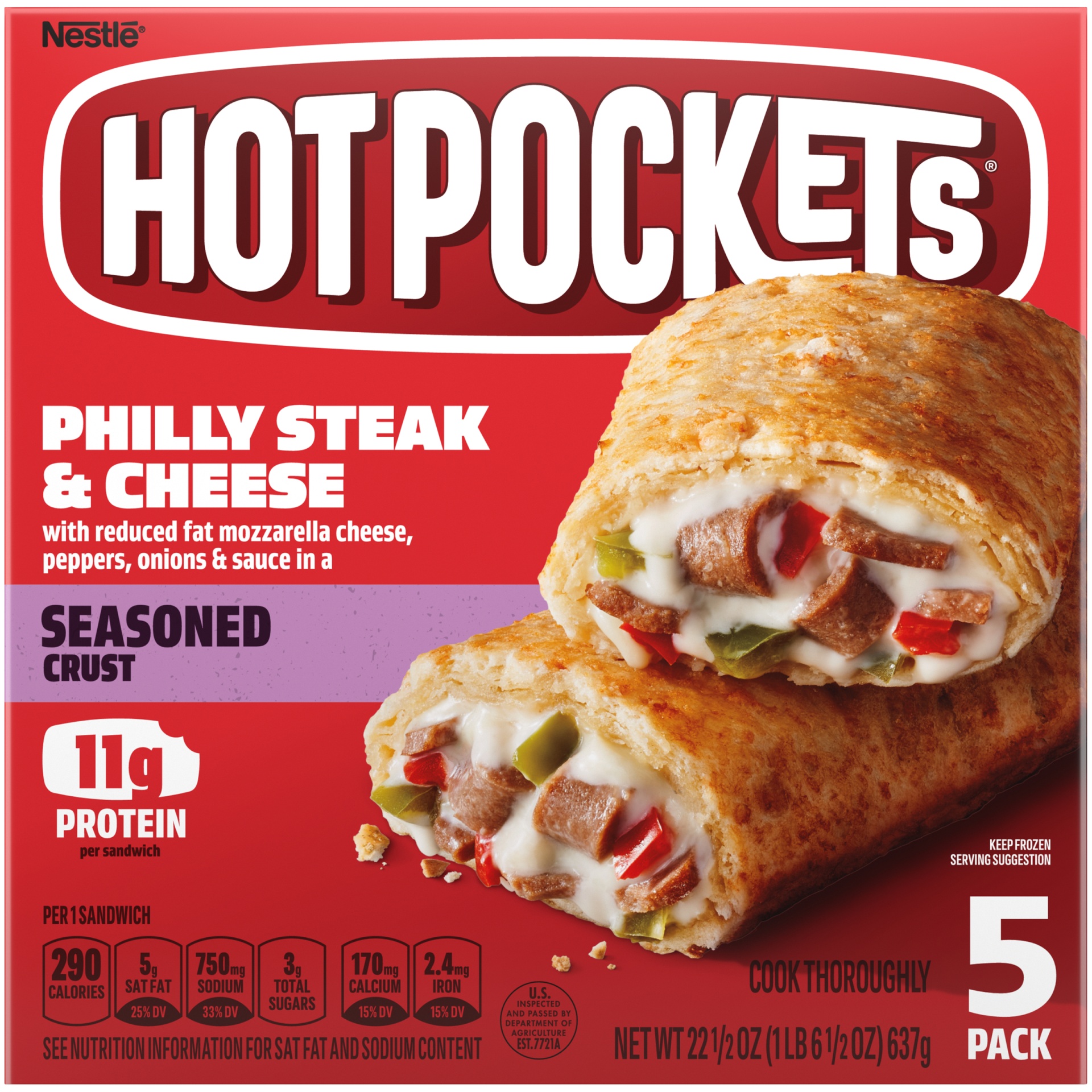 slide 1 of 1, Hot Pockets Philly Steak & Cheese Seasoned Crust Frozen Snacks, 5 ct