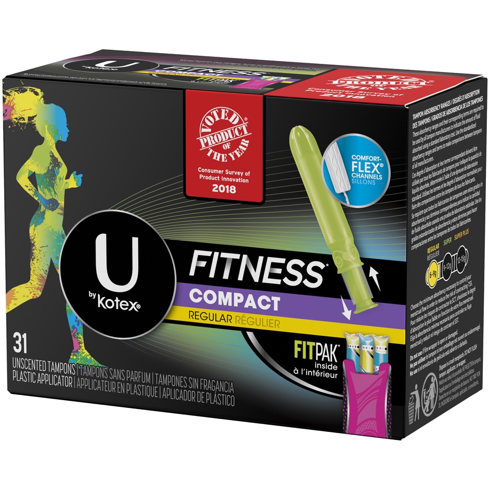 slide 3 of 3, U by Kotex Fitness Compact Regular Absorbency Unscented Tampons, 31 ct