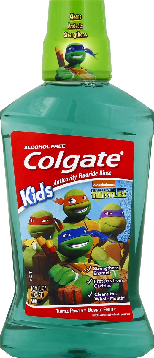 slide 3 of 6, Colgate Kids Anticavity Fluoride Rinse Mouthwash Turtle Power Bubble Fruit, 500 ml