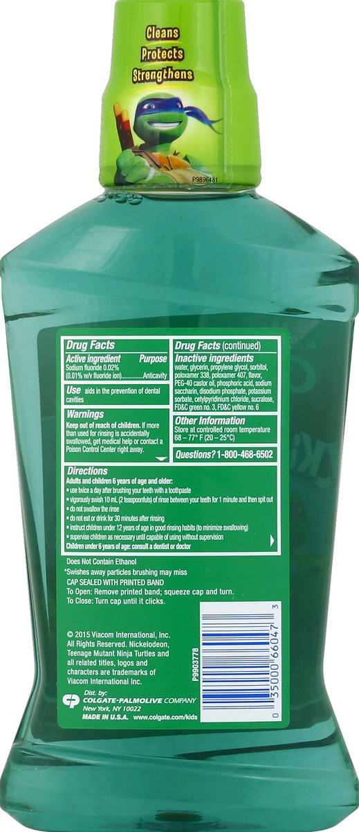 slide 4 of 6, Colgate Kids Anticavity Fluoride Rinse Mouthwash Turtle Power Bubble Fruit, 500 ml