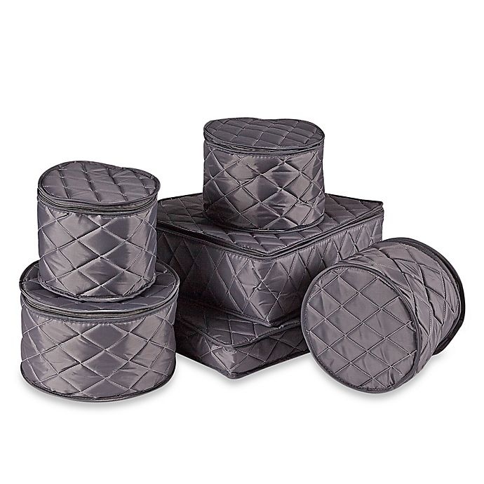 slide 1 of 5, .ORG Quilted China Storage Set - Grey, 6 ct