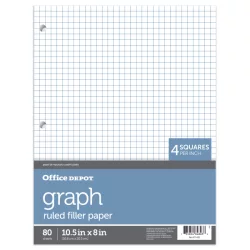 Office Depot Brand Quadrille-Ruled Notebook Filler Paper, 8'' X 10 1/2'', White, Pack Of 80 Sheets