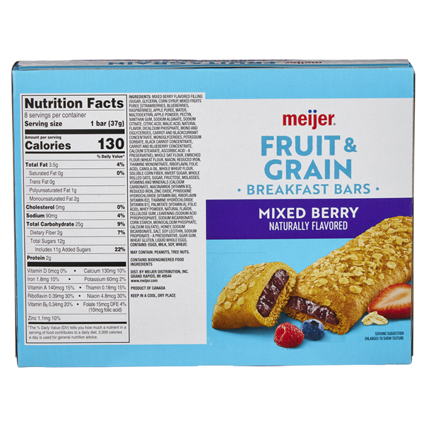 slide 20 of 29, Meijer Fruit & Grain Mixed Berry Breakfast Bar, 8 ct, 1.3 oz