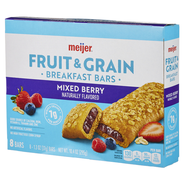 slide 4 of 29, Meijer Fruit & Grain Mixed Berry Breakfast Bar, 8 ct, 1.3 oz