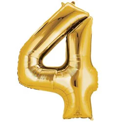 Gold Number 4 Helium Filled Balloon - 34 Inches Big
