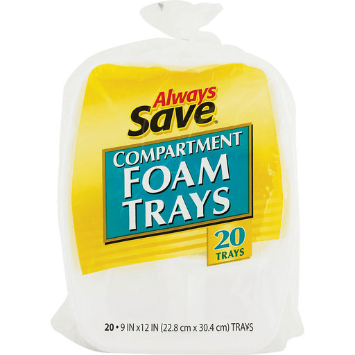 slide 1 of 1, Always Save Foam Compartment Trays, 20 ct