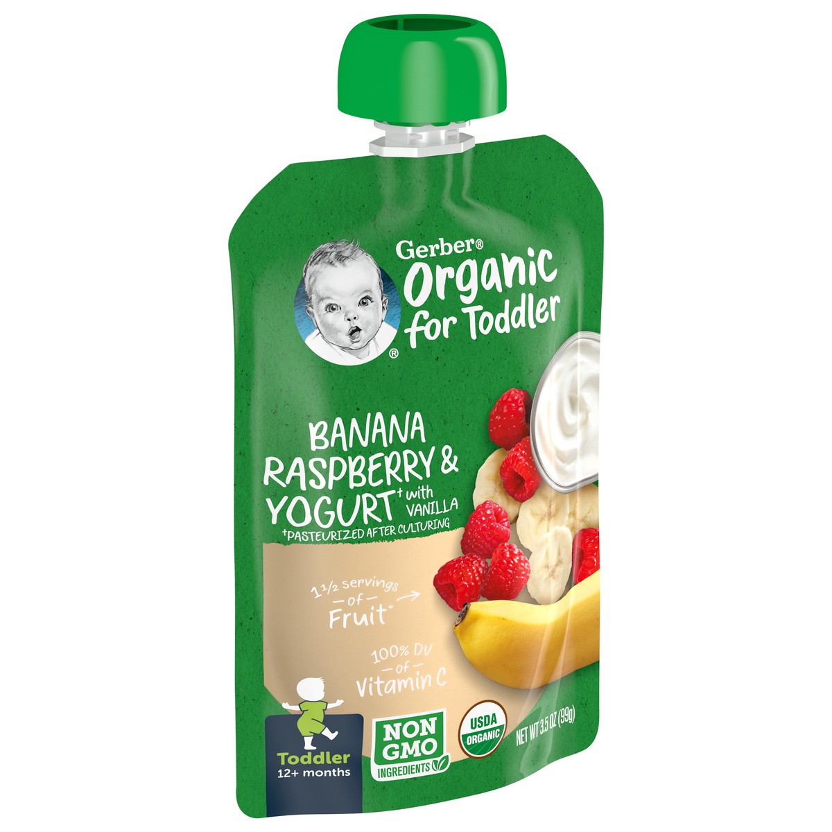 slide 7 of 9, Gerber Organic for Toddler, Yogurt Toddler Food, Banana Raspberry Vanilla, 3.5 oz Pouch, 3.5 oz