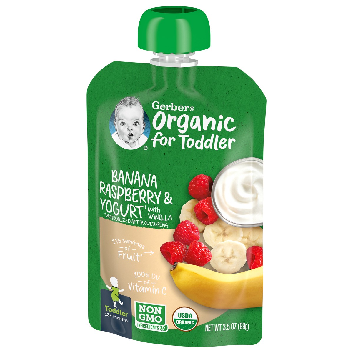 slide 6 of 9, Gerber Organic for Toddler, Yogurt Toddler Food, Banana Raspberry Vanilla, 3.5 oz Pouch, 3.5 oz