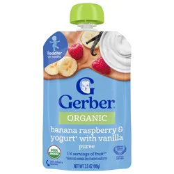 Gerber Toddler Food, Organic Banana Raspberry Yogurt with Vanilla Puree Pouch