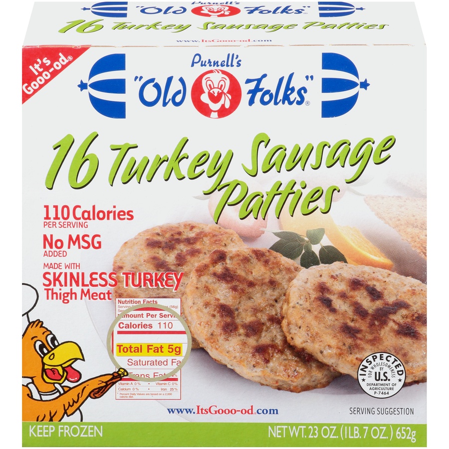 slide 1 of 8, Purnell's "Old Folks" Turkey Sausage Patties, 23 oz