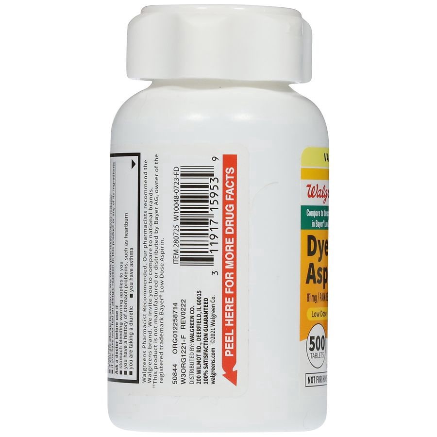 slide 2 of 5, Walgreens Dye-Free Aspirin Enteric Coated Tablets (Max 3), 500 ct