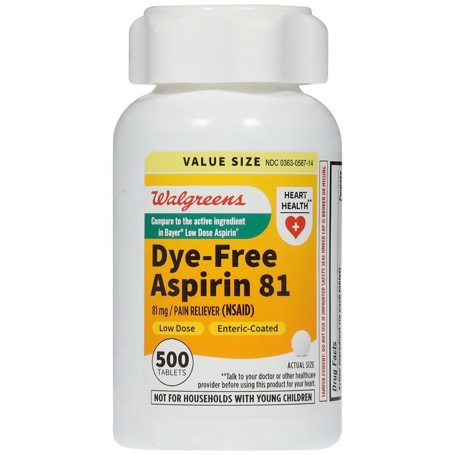 slide 4 of 5, Walgreens Dye-Free Aspirin Enteric Coated Tablets (Max 3), 500 ct