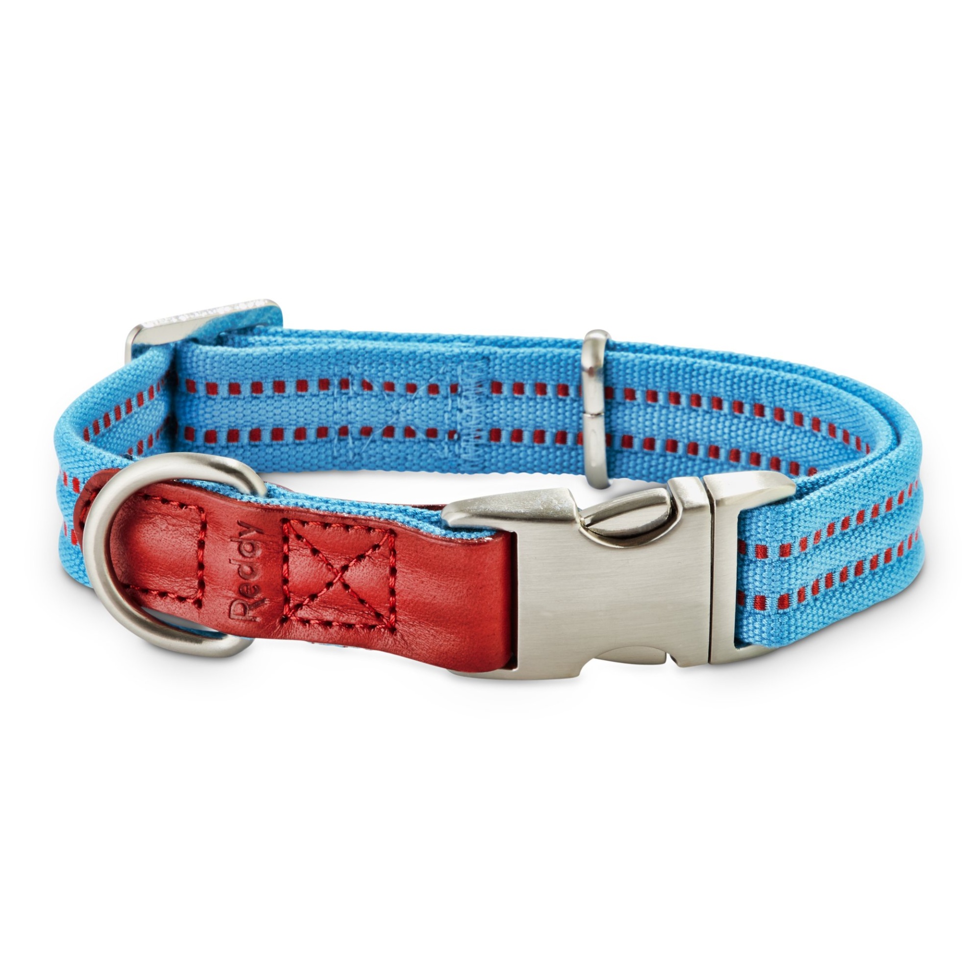 slide 1 of 1, Reddy Cerulean Blue Webbed Dog Collar, MED