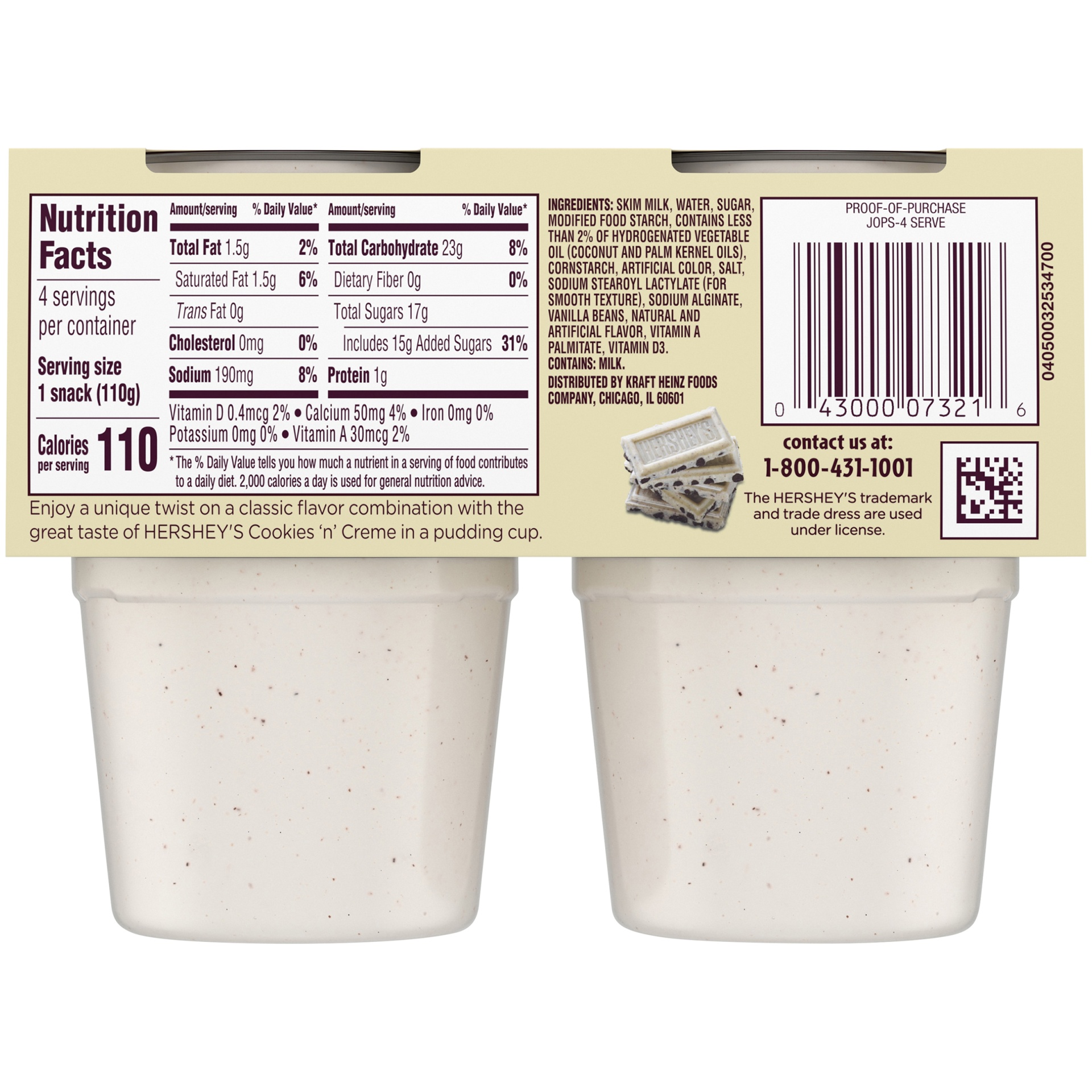 slide 4 of 6, Hershey's Cookies'N' Crème Ready-to-Eat Pudding Cups Snack Cups, 15.5 oz