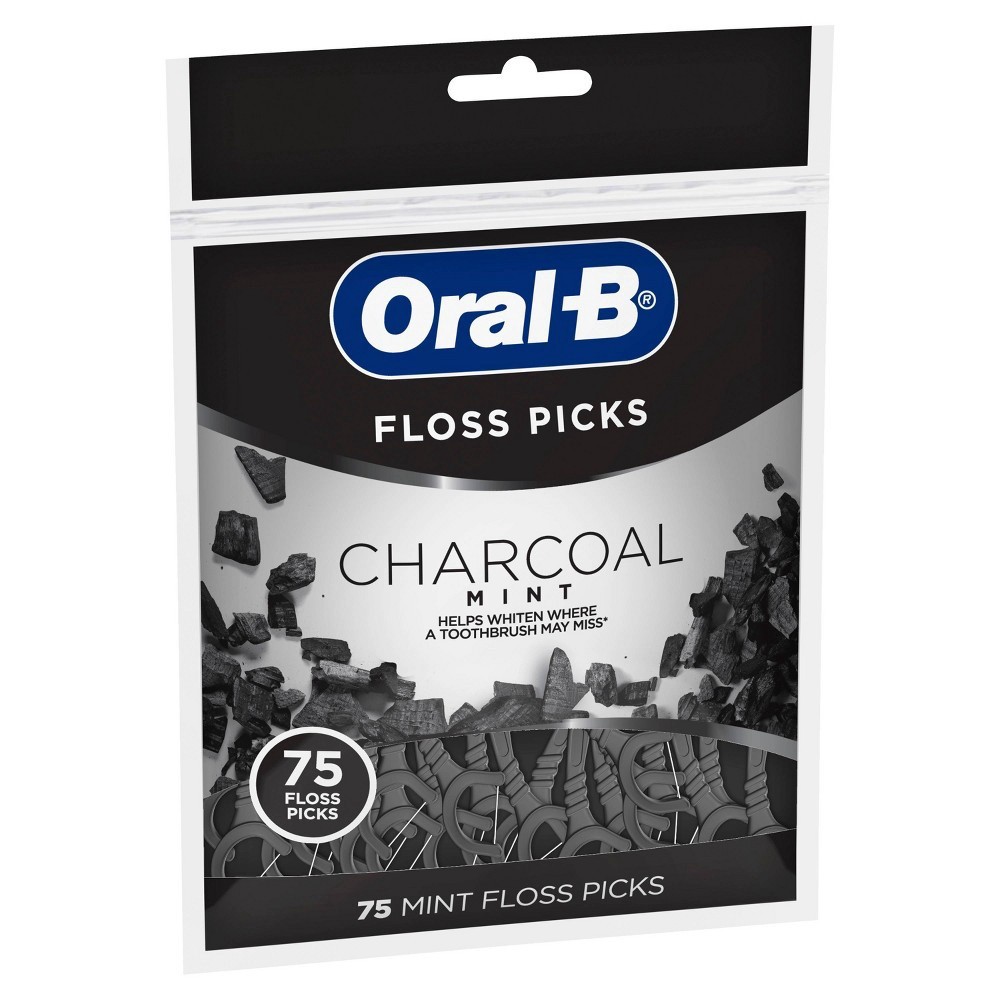 slide 3 of 4, Oral-B Charcoal Mint Floss Picks 75 ea, 75 ct