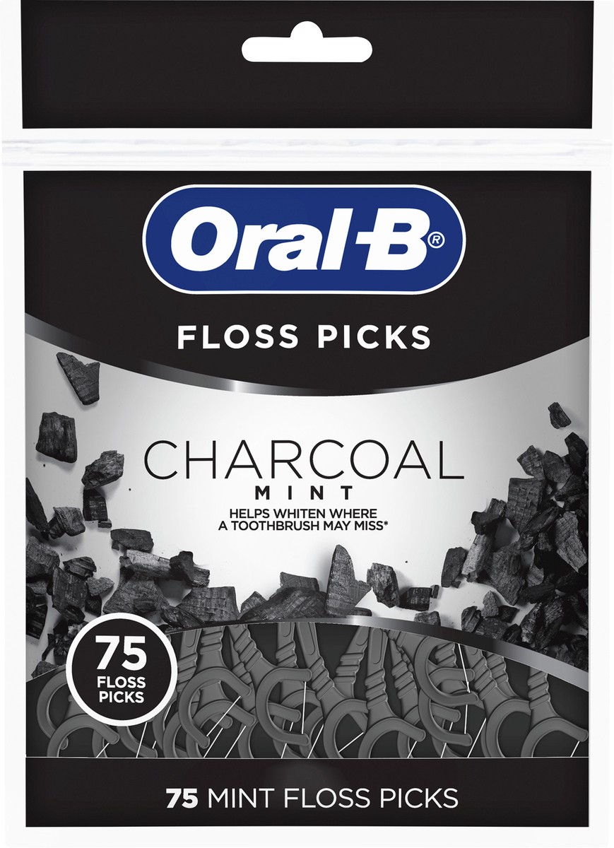 slide 1 of 4, Oral-B Charcoal Mint Floss Picks 75 ea, 75 ct