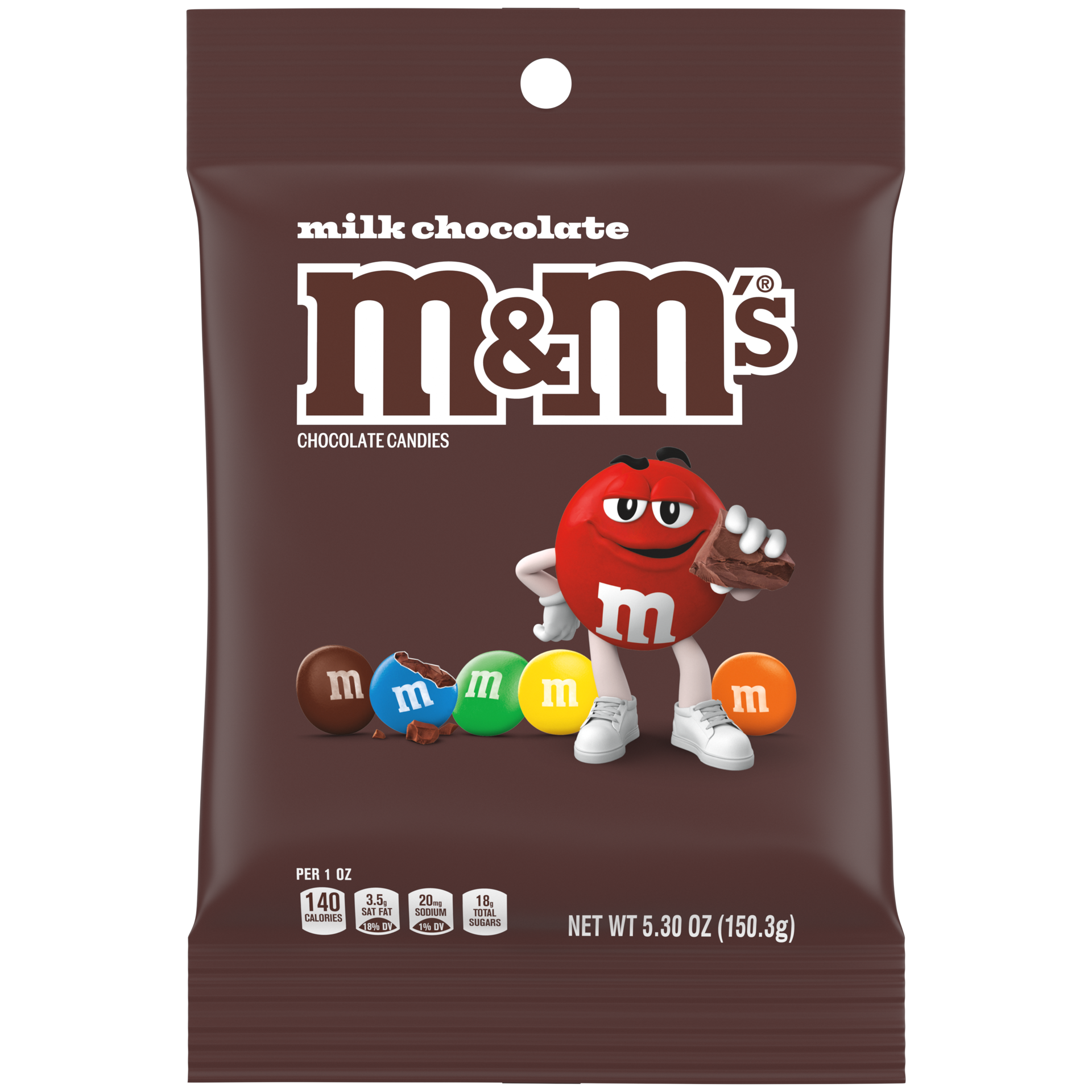 slide 1 of 8, M&M's Milk Chocolate Candy Peg Bag, 5.3 oz, 5.30 oz