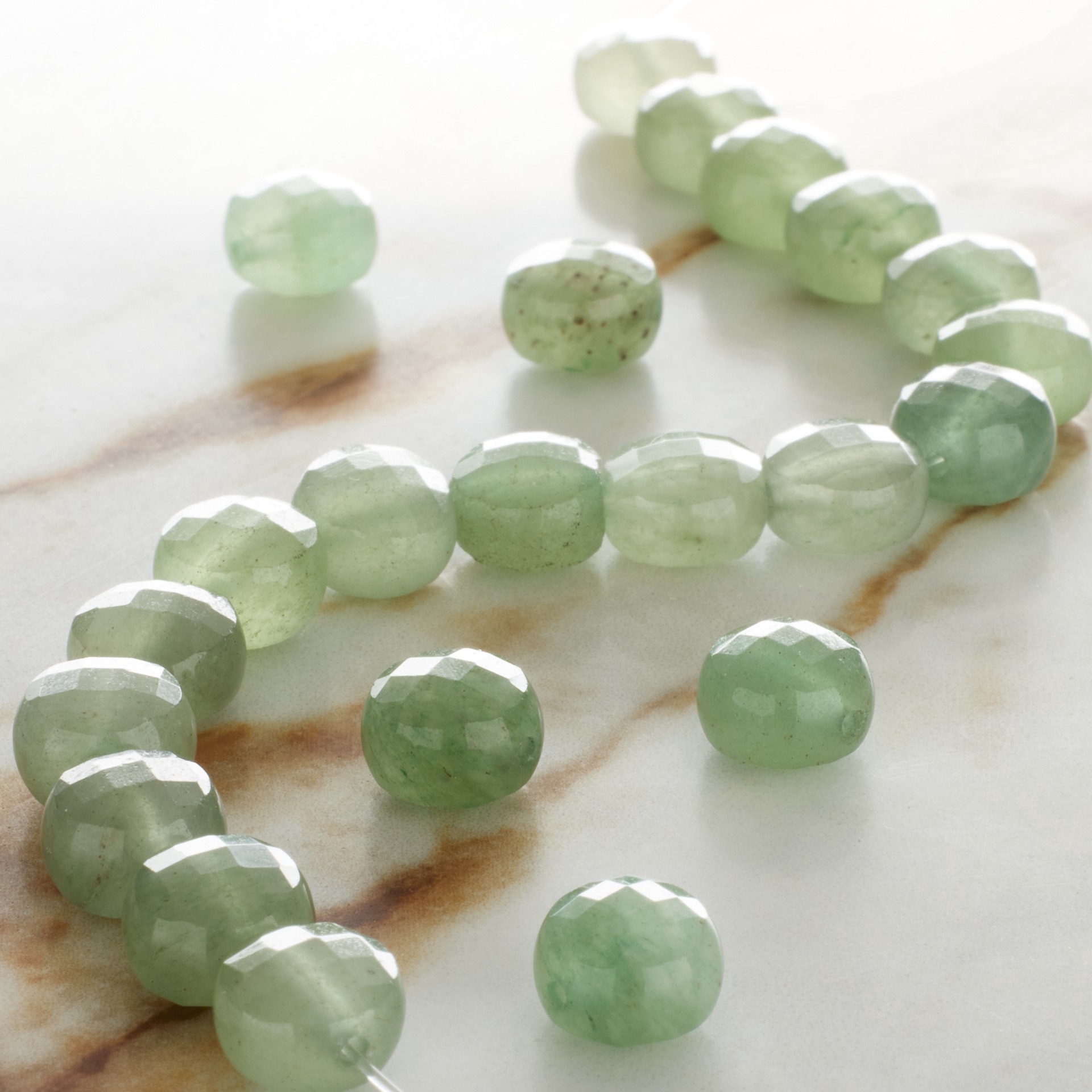 slide 2 of 3, Green Faceted Aventurine Coin Beads, 8mm By Bead Landing, 8mm