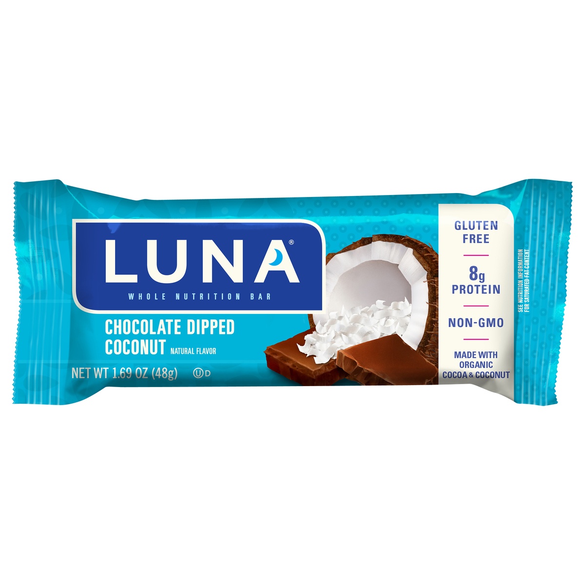 slide 1 of 1, Luna Chocolate Dipped Coconut Whole Nutrition Bar, 1.69 oz