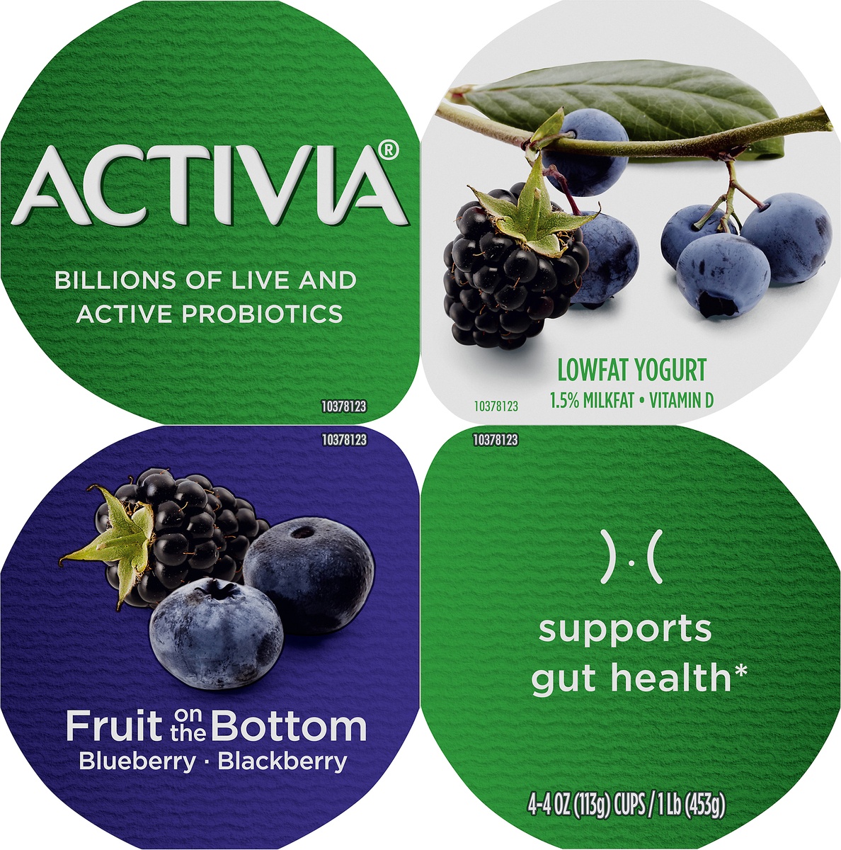 slide 4 of 8, Dannon Activia Fruit On The Bottom Blueberry/Blackberry Lowfat Probiotic Yogurt, 4 ct; 4 oz