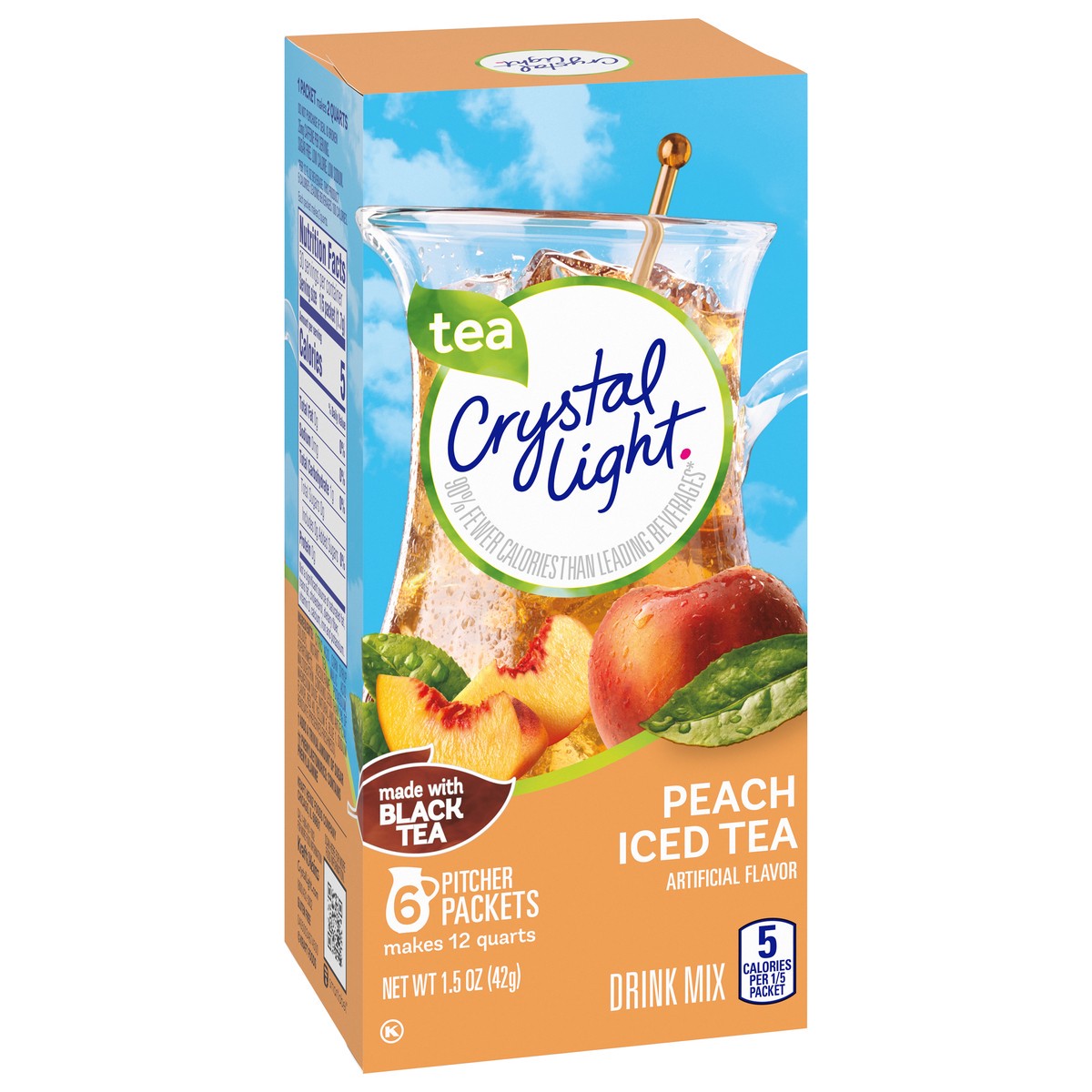 slide 4 of 9, Crystal Light Peach Iced Tea Artificially Flavored Powdered Drink Mix, 6 ct Pitcher Packets, 6 ct